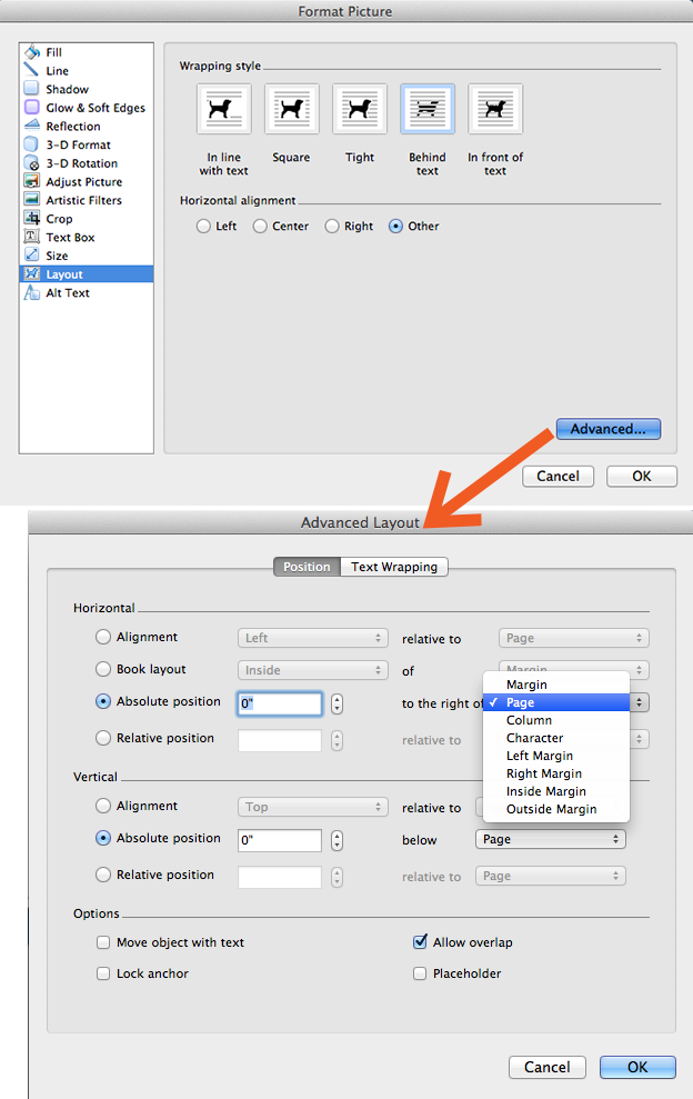 Modify absolute header dimensions in ms word for mac free